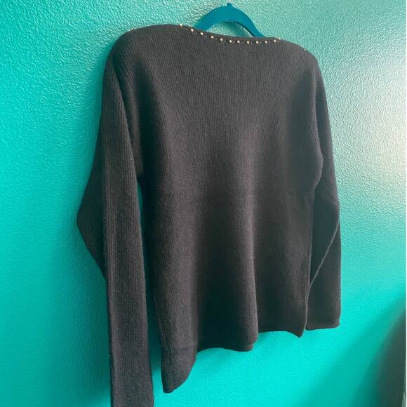 Marisa Christina Lambswool Angora Black Gold Medallion Sweater Size S-M - Picture 4 of 10